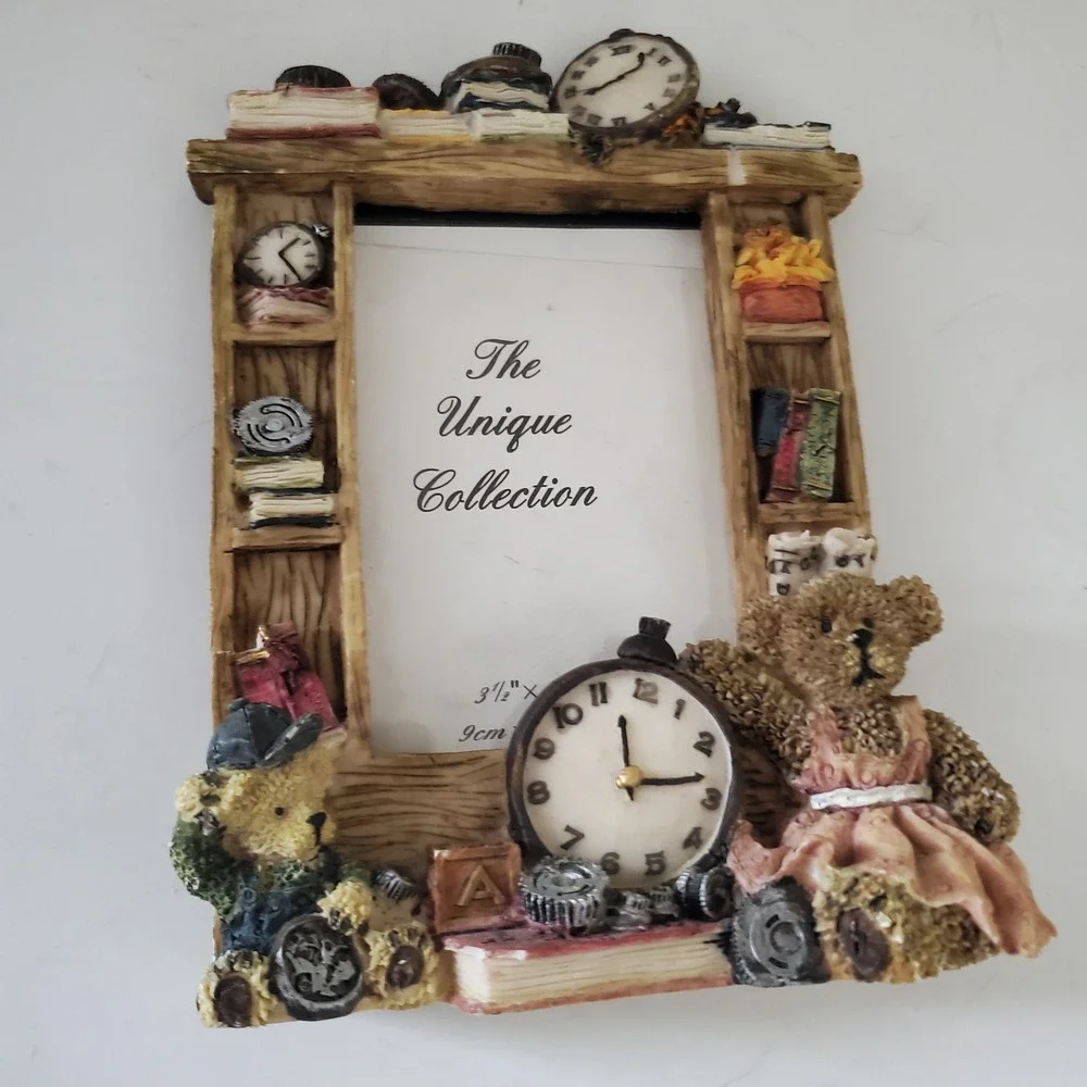 Teddy Bear Clock Book Resin Picture Frame 3.5x5 Unique Collection by Turtle King